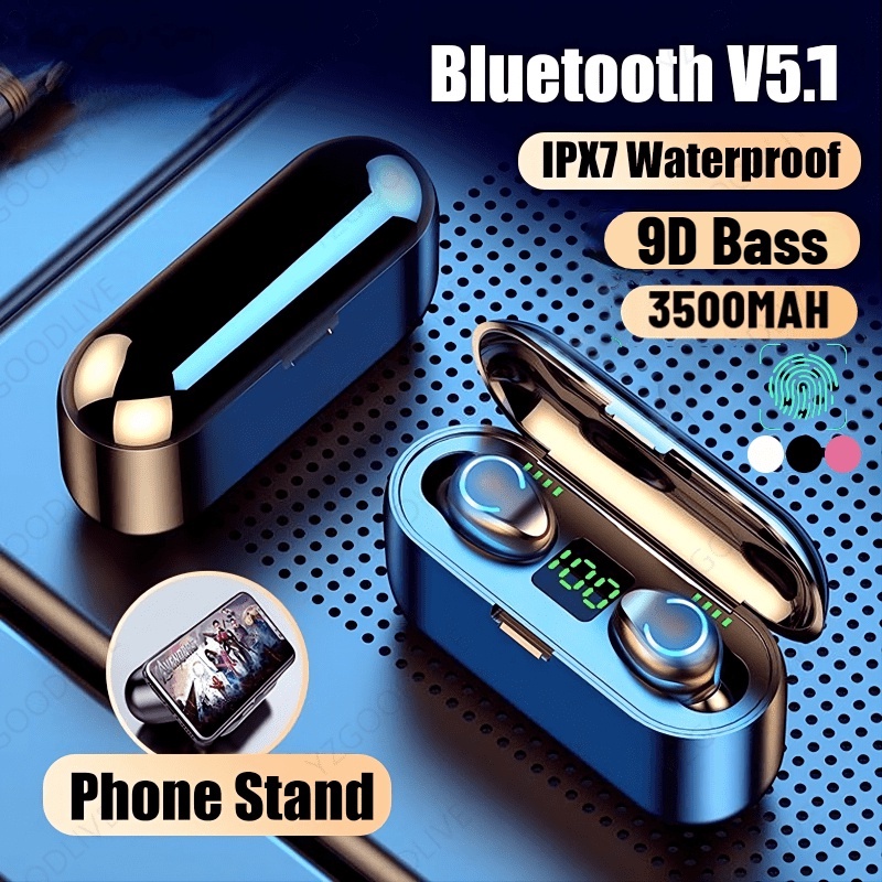 TWS-F9-8 Tahan Air Headset TWS 5.0 F9 Bluetooth Earphone In-ear Stereo Wireless Headphone Powerbank