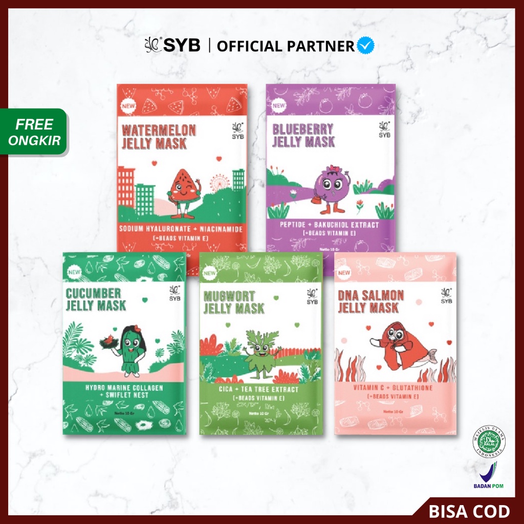 [ READY STOCK ] SYB Jelly Mask Blueberry NA Salmon Mugwort Watermelon Cucumber Original BPOM - Masker Pelembab Wajah