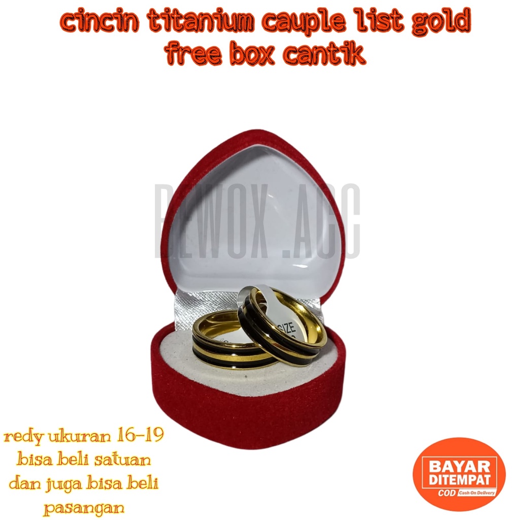 CINCIN COUPLE SEPASANG GOLD GARIS  FREE Kotak , 1 PASANG/ CINCIN NIKAH, ROSEGOLD IMPORT Titanium Lapis Emas