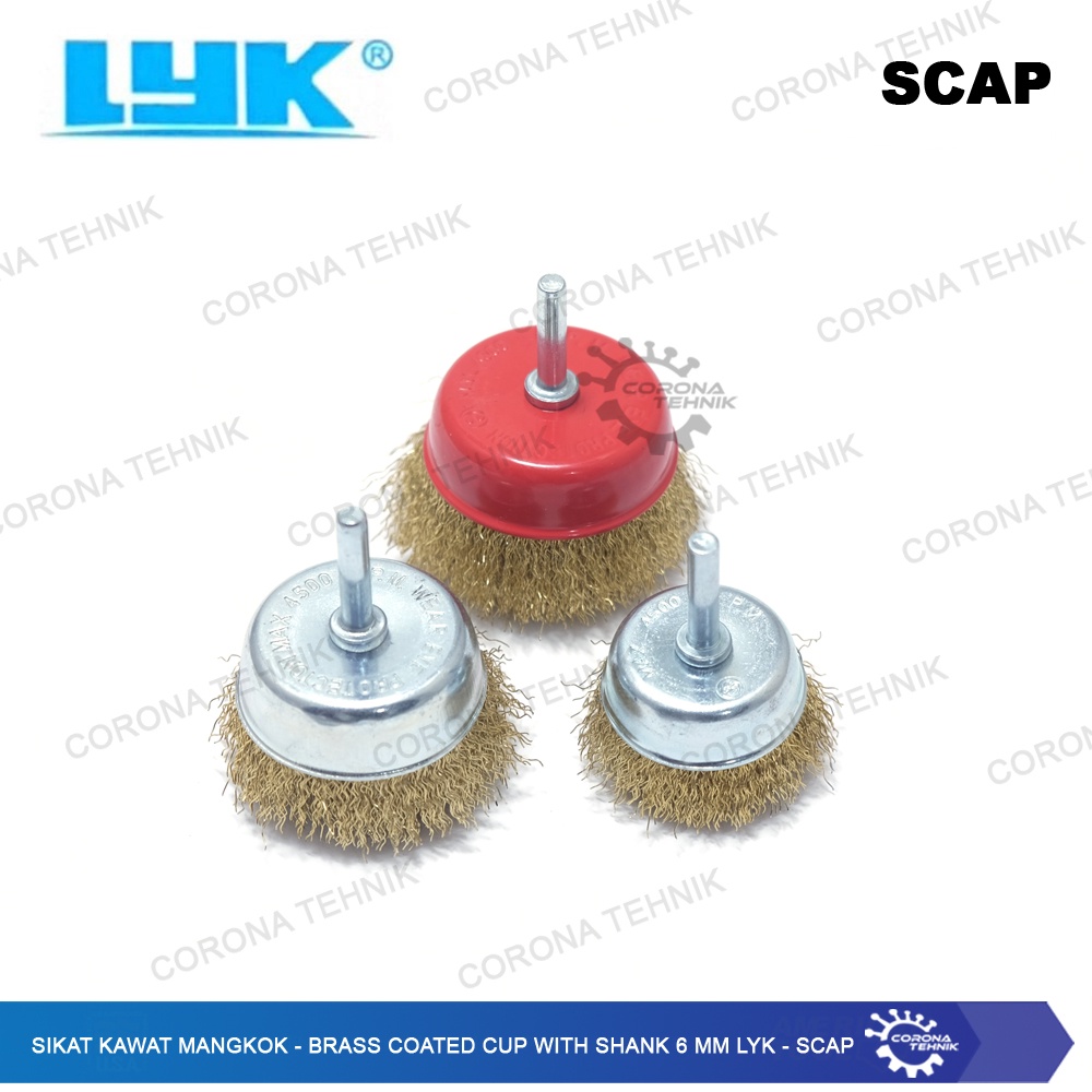SCAP-25 - Sikat Kawat Mangkok - Brass Coated Cup With Shank 6 mm LYK - 65 mm