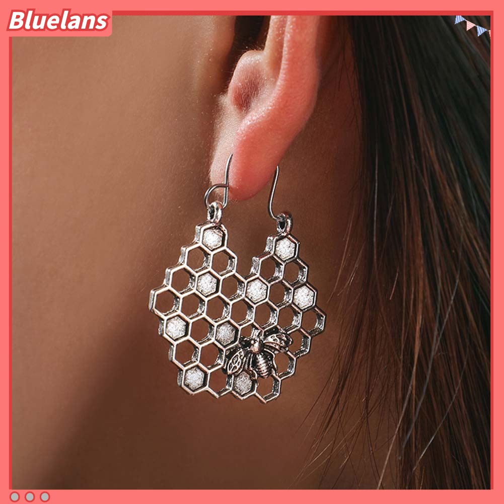 Bluelans Bohemian Women Hollow Flower Honeycomb Filigree Hoop Earrings Retro Jewelry Gift