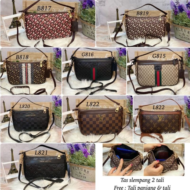 Tali slempang oval 2 rest double strap premium import 2 tali handbag bisa oval cluth