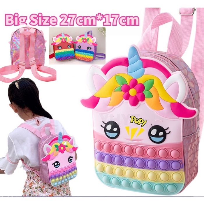 Tas Buku Tas Ransel Pop It  ANAK Unicorn Makaron Rainbow  TAS Anak Penghilang Stress