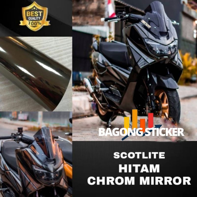 Sticker skotlet motor mobil hitam metalic chrom mirror metalik krom mengkilap merk maxdecal