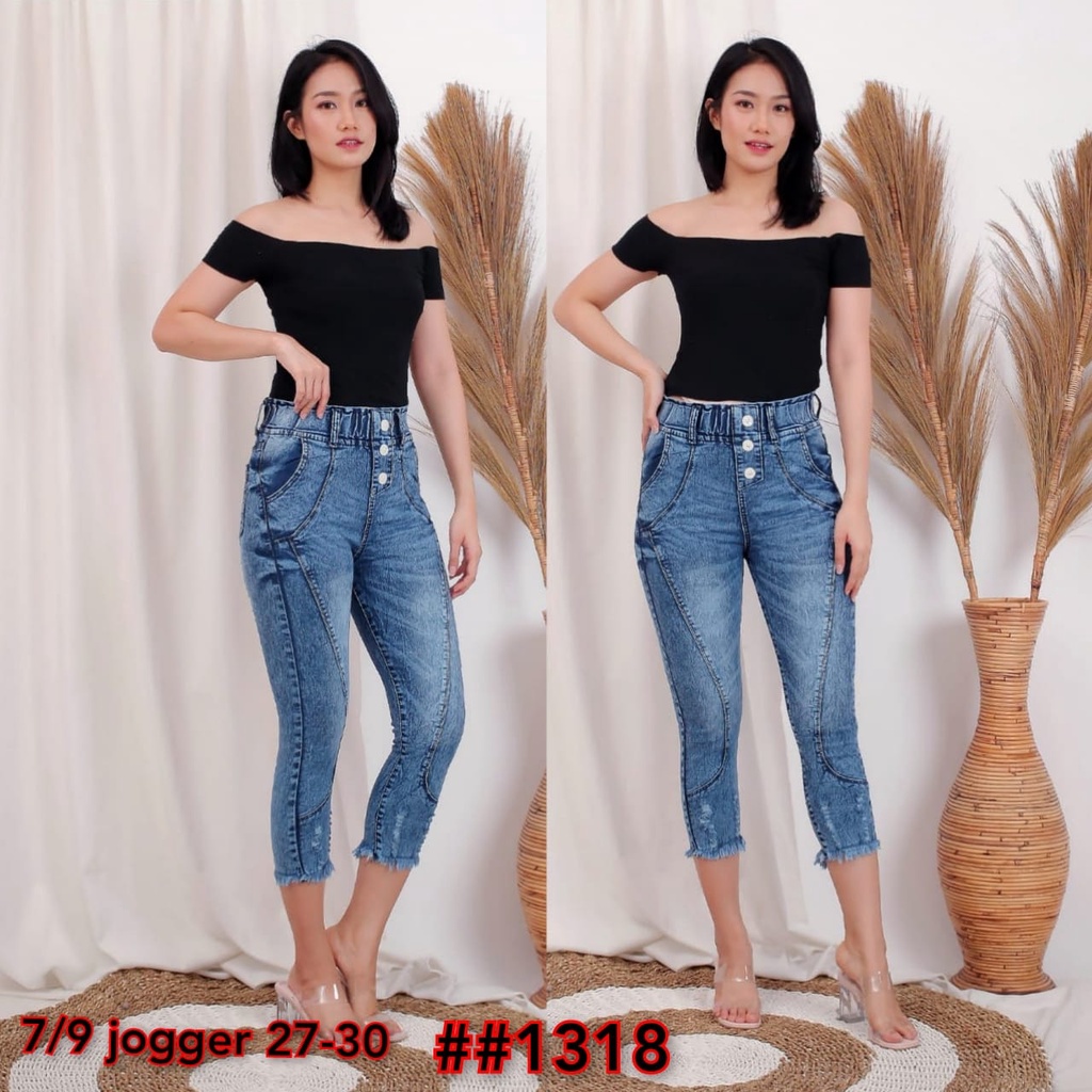 Celana Jeans Wanita 7/9 Jogger Kancing Tiga 27-30 31-34 Bisa Bayar Ditempat(COD)