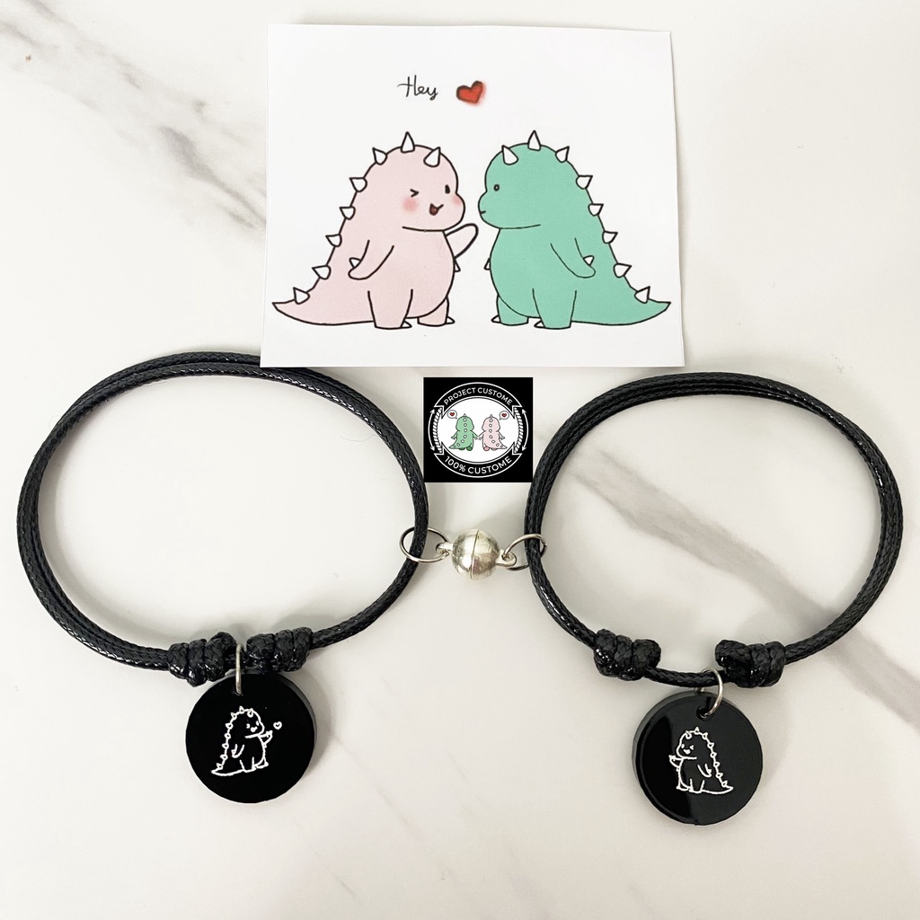 Gelang Couple Dino Magnet Gelang Tangan Couple Pasangan Dan Sahabat Tali Hitam Pria Wanita Keren