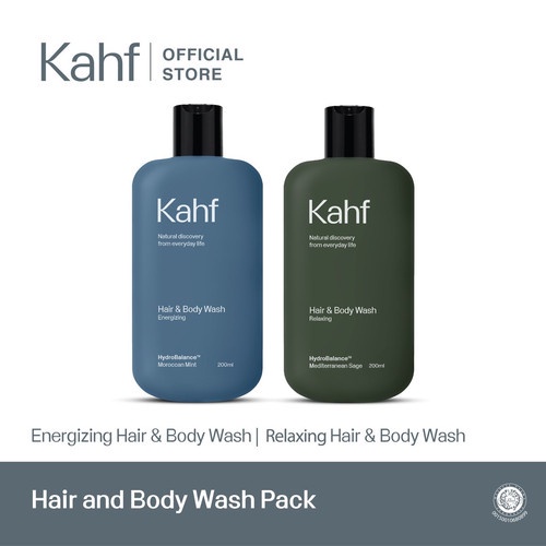 KAHF Relaxing Hair and Body Wash 200 ml biru/hijau sabun mandi khusus pria