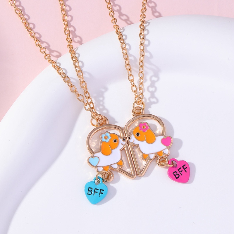 Fancyqube 2pcs / Set Kalung Liontin Magnet Bentuk Hati Anjing Untuk Wanita