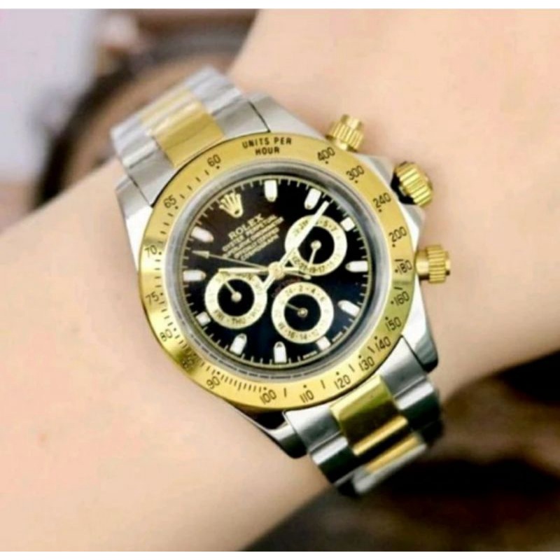 Jam Tangan Rolex Daytona Autometic Warna Silver Gold Plat Hitam - Jam Tangan Rolex Daytona