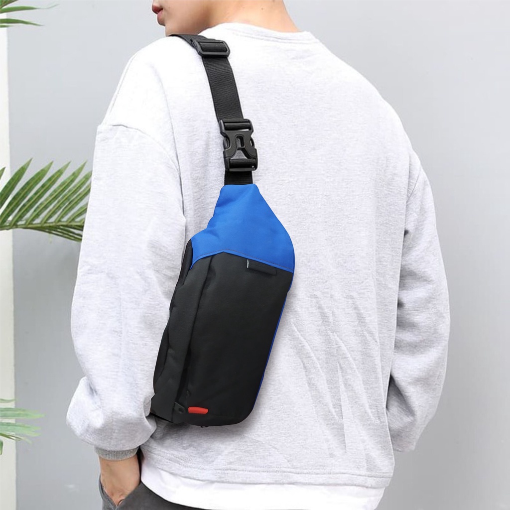 Tas Selempang Pria Slempang Bahu Waistbag Oval Model Kasual Kombinasi 2 Warna - PG 8817