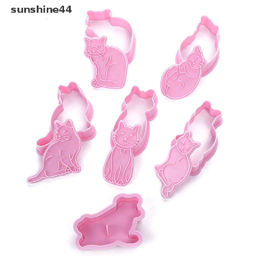 Sunshine 6 Set Cetakan Biskuit Bentuk Kucing Bahan Plastik