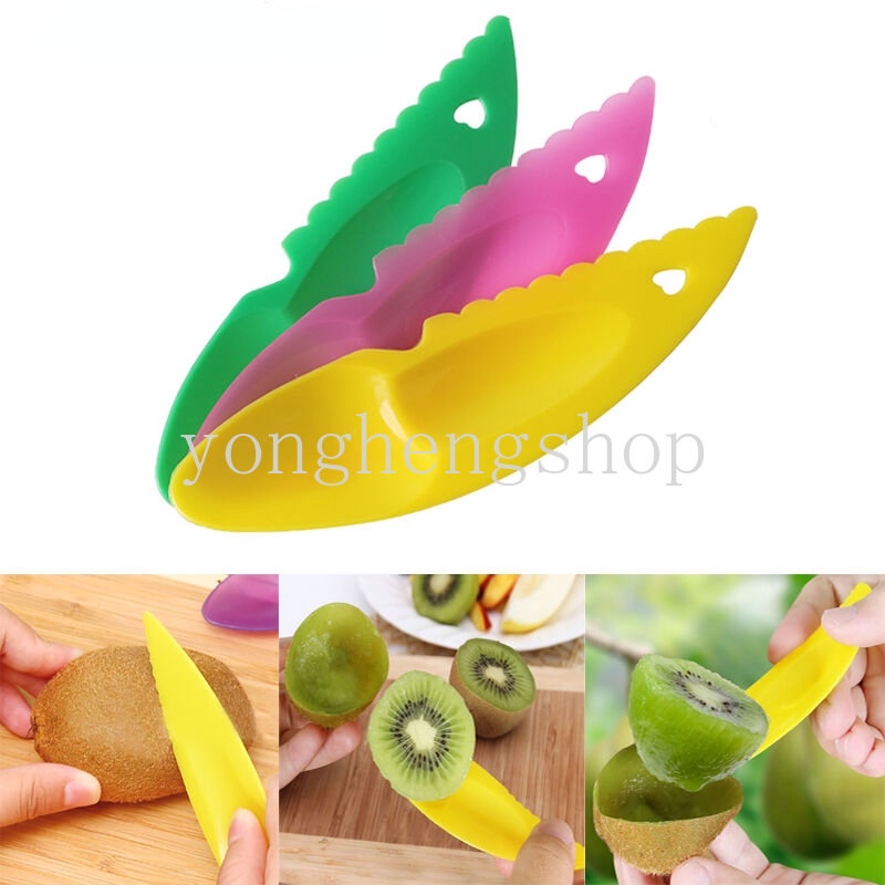 3 Pcs / set Sendok Pisau Pengupas Buah Kiwi 2 In 1 Bahan Plastik Untuk Dapur