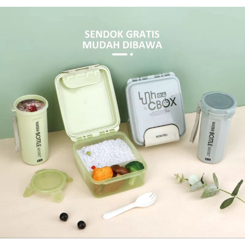 BLESSHOP Lunch Box Kotak Bekal Kotak Makan Gratis Botol Minum