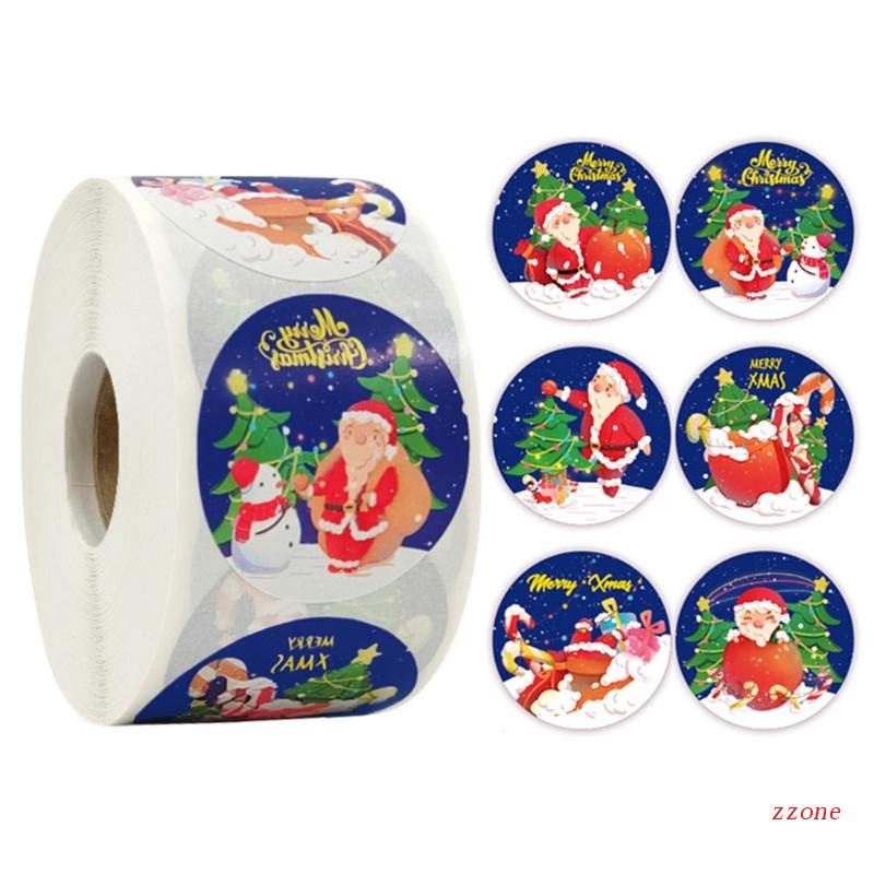 500 Pcs Stiker Label Bentuk Bulat Desain Santa Claus Snowman 6 Desain Dengan Perekat Untuk Kotak Amplop