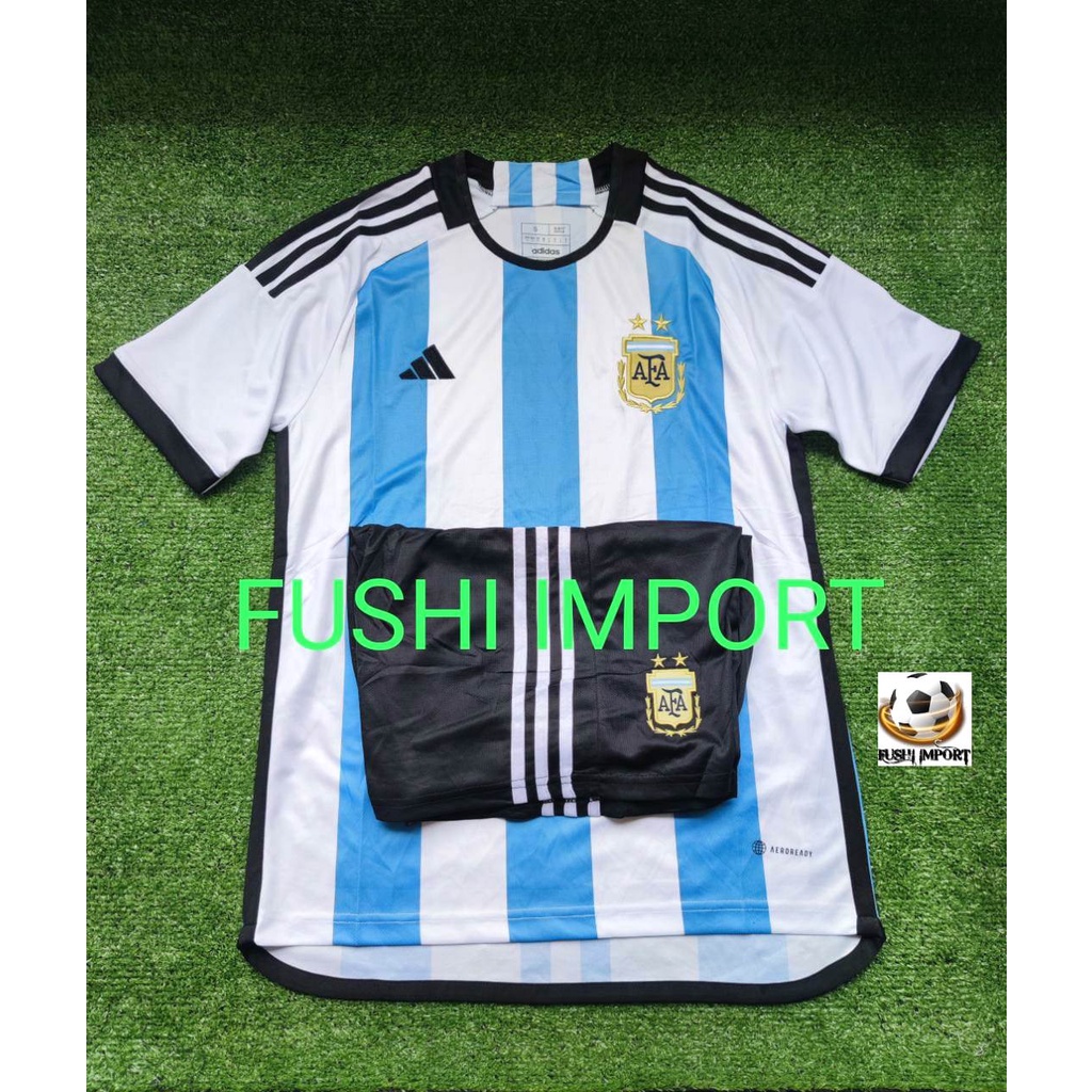 Setelan Jersey Baju Bola Argentina Home World Cup Piala Dunia 2022 ( Fullset Satu Set ) Grade Ori