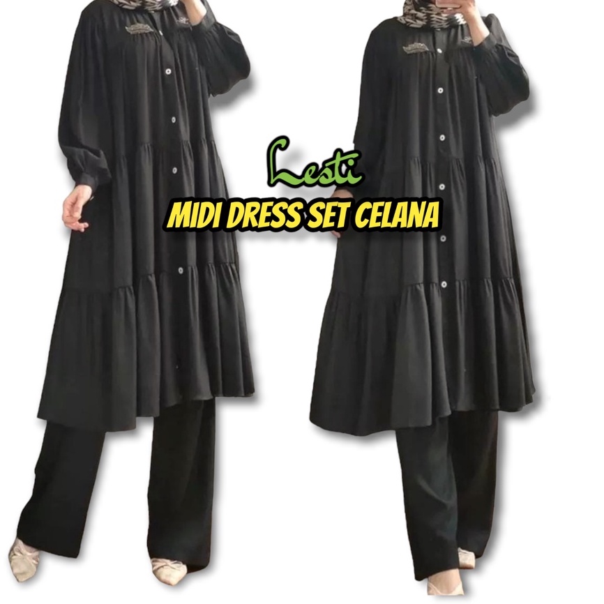 [ JUMBO ] Sania Set / Lesti Set Warna Black Hitam / Setelan Muslim Wanita Terbaru 2021 / One Set Baj