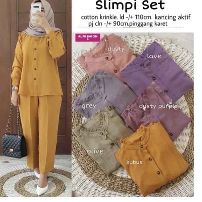Terlaris SLIMPI SET JUMBO LD 110cm/ Set crincle oversize / Set Polos Crincle