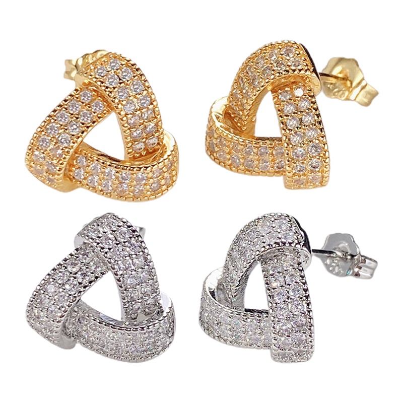 Anting Stud Bentuk Segitiga Aksen Batu Kubik Zirkonia Serbaguna Untuk Wanita