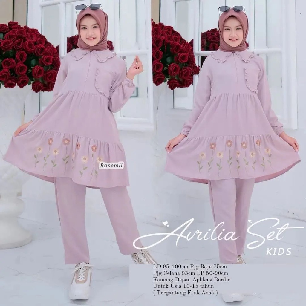 Setelan Anak Remaja Terbaru Aurilia Kids Baju Atasan Blouse Set Celana Panjang Pakaian Anak2 Perempu