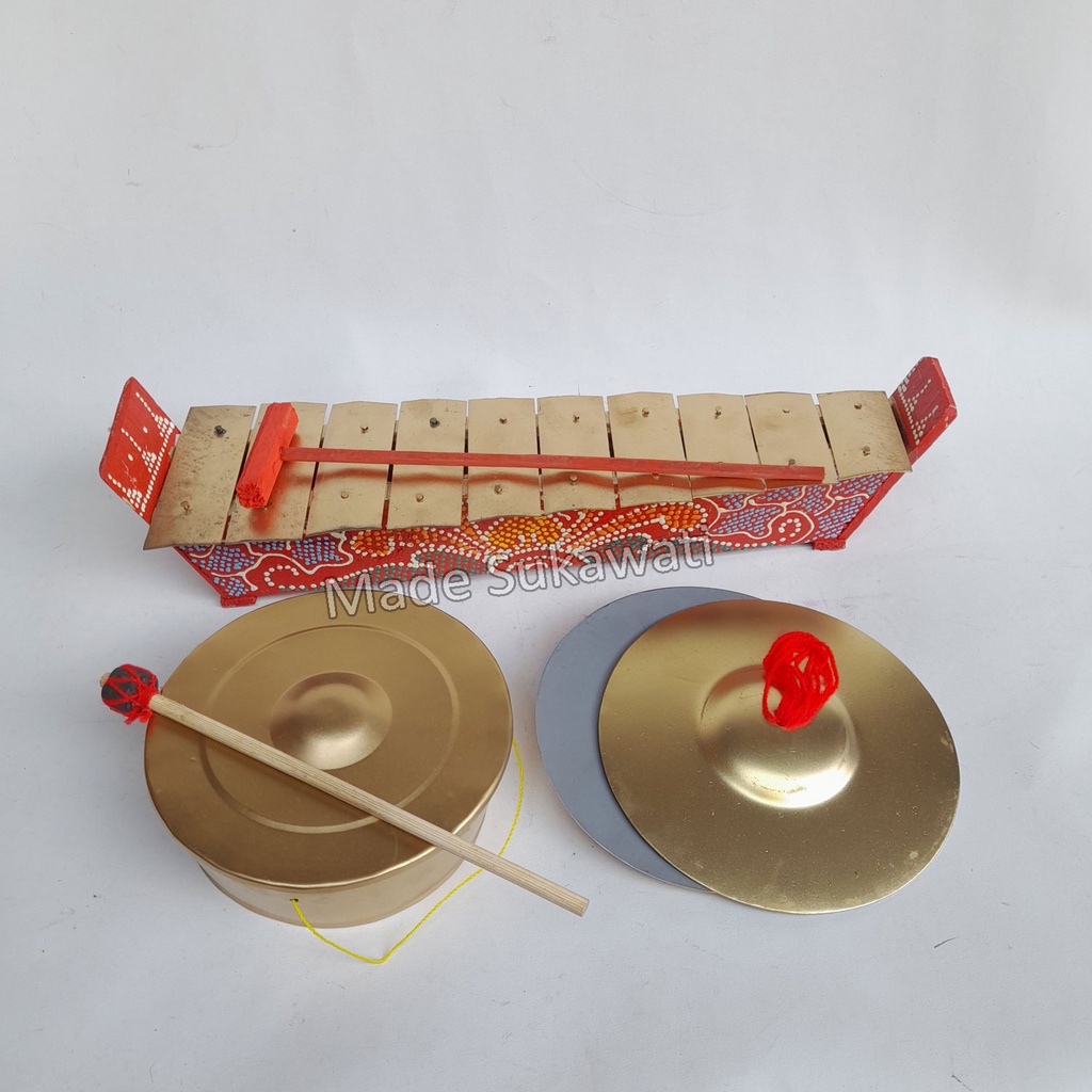 Paket Gamelan mini 30cm Gong cengceng Kendang khas Bali alat musik mainan edukasi anak