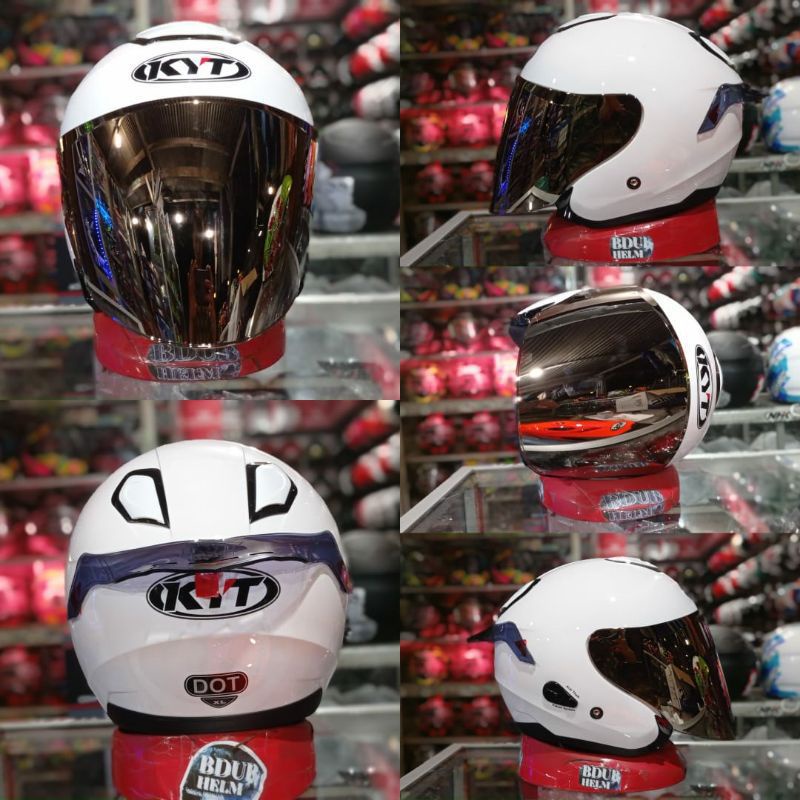 KYT HELM KYOTO SOLID PUTIH PAKET GANTENG VISOR IRIDIUM SILVER + SPOILER