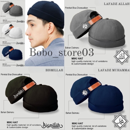 Topi Peci Miki Hat UAS Pria Dewasa Hijrah Termurah / Topi Peci Mikihat Muslim Kaligrafi ALLOHU AKBAR MASYA ALLAH BISMILLAH LAFADZ ALLAH