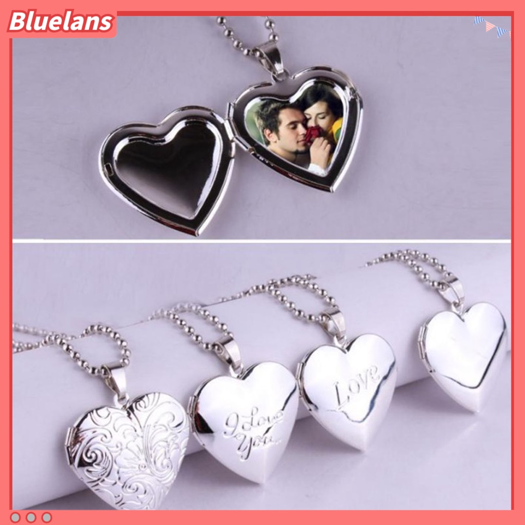 Bluelans Kalung Rantai Dengan Liontin Locket Foto Memorial Romantis Untuk Wanita