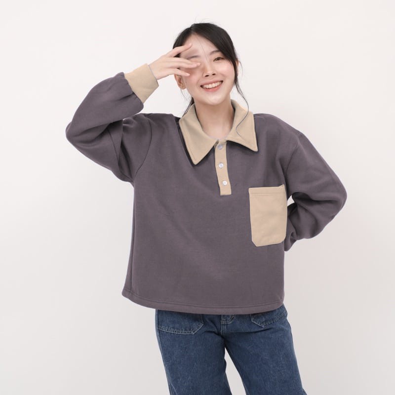 pocky collar sweater wanita oversize - sweatshirt sweater wanita