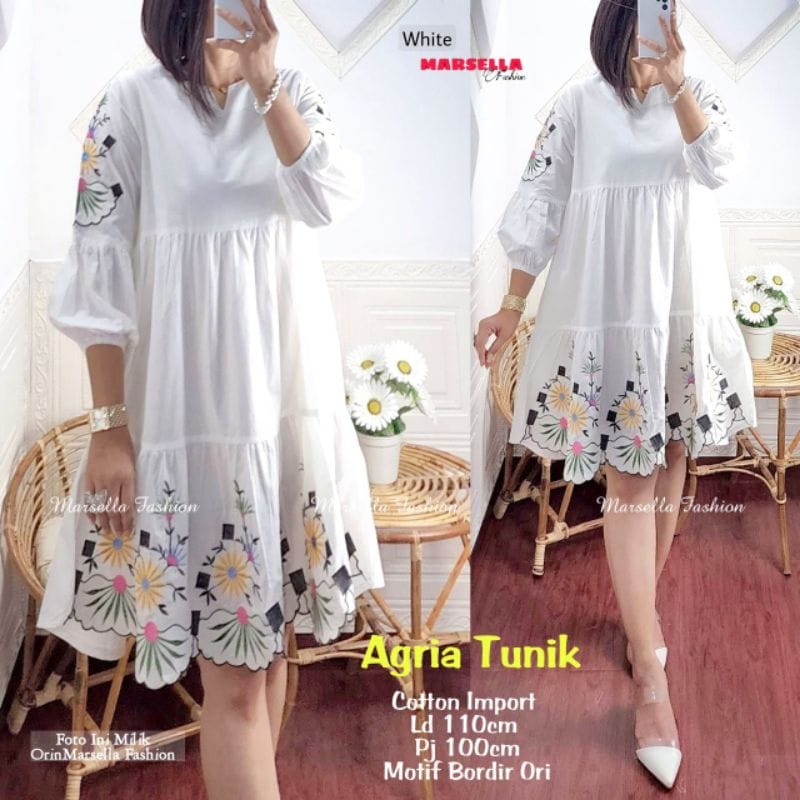 Agria Tunik Baju Atasan Wanita Kekinian Aksen Bordir Tunik Jumbo Pakaian Wanita Terbaru Bahan Syakila Fashion Muslim