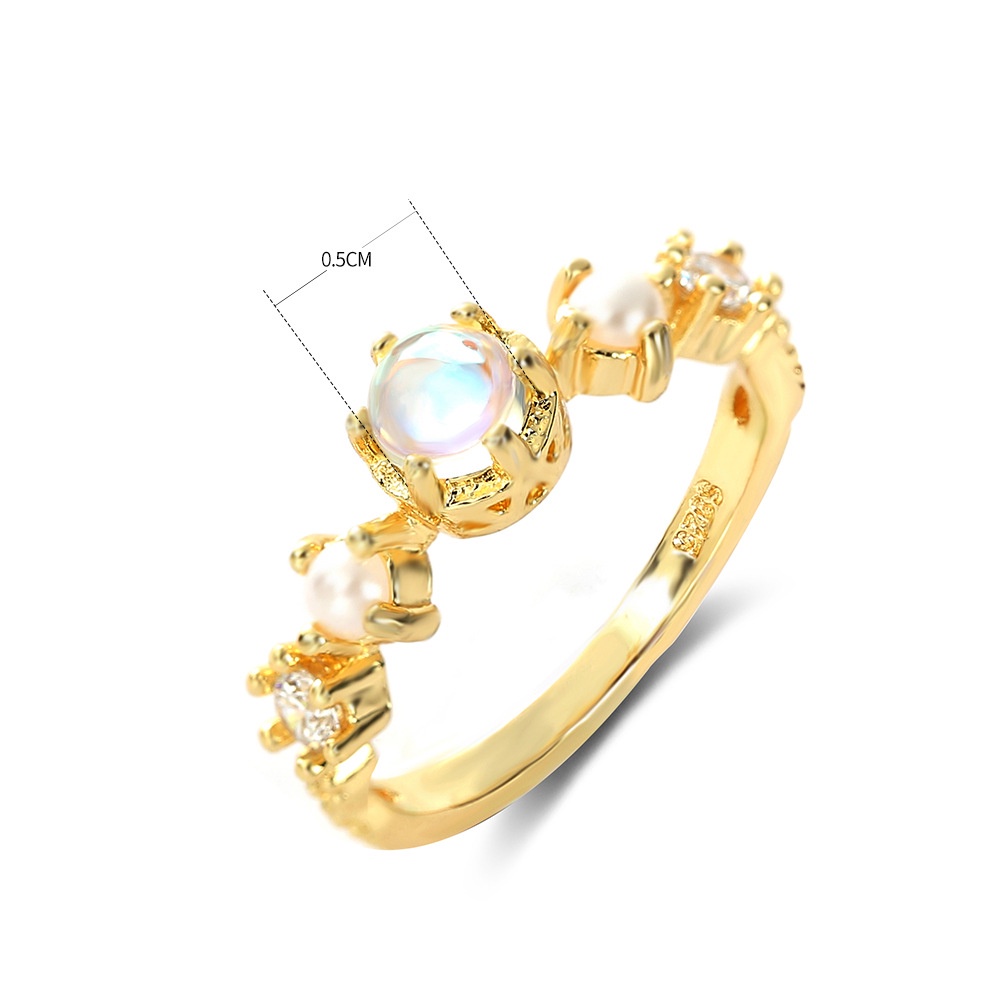 Goldkingdom Perhiasan Fashion 24K Bangkok Aksesoris Ready Stock White Moonstone Pearl Ring for A Woman Cincin Tunangan Lapis Emas Asli Kadar 375