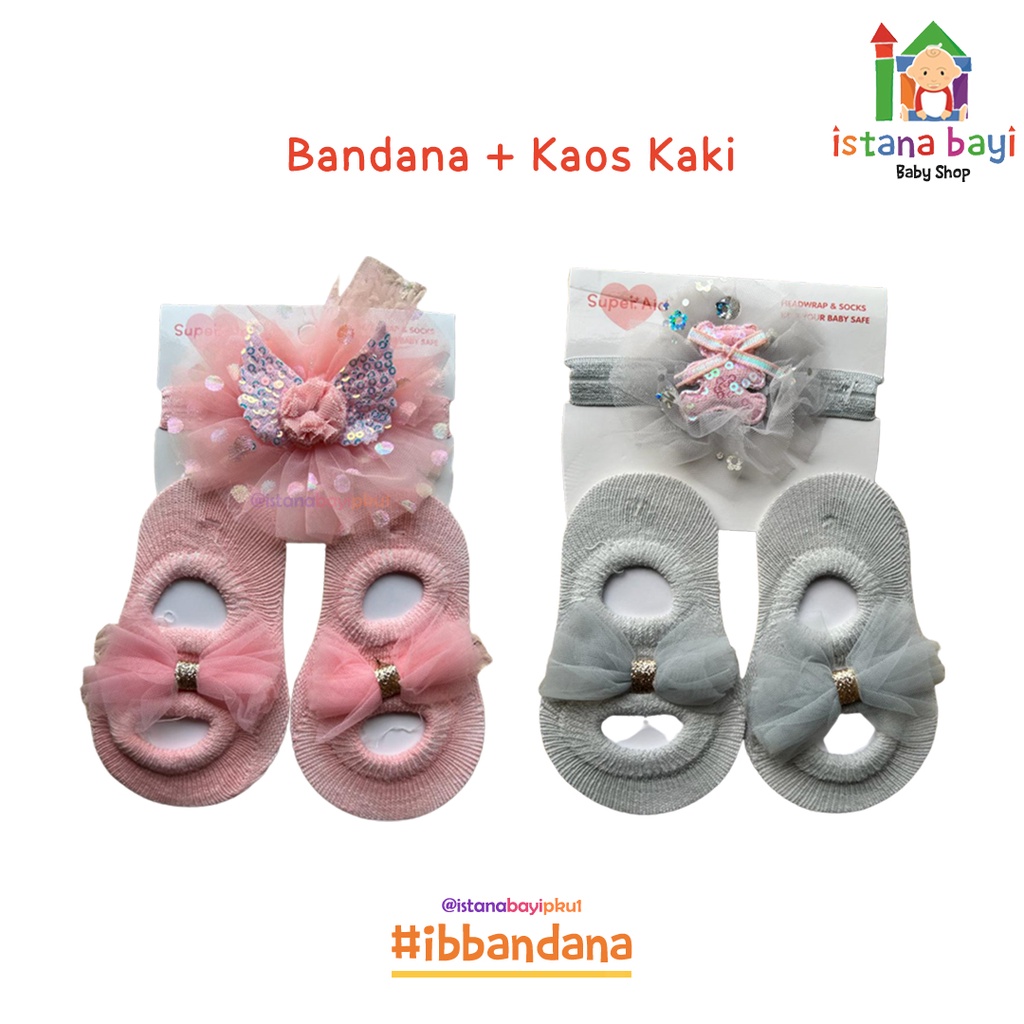 BALERINA CUTE SOCKS FLOWER + HEADBAND/KAOS KAKI SET BANDANA BAYI