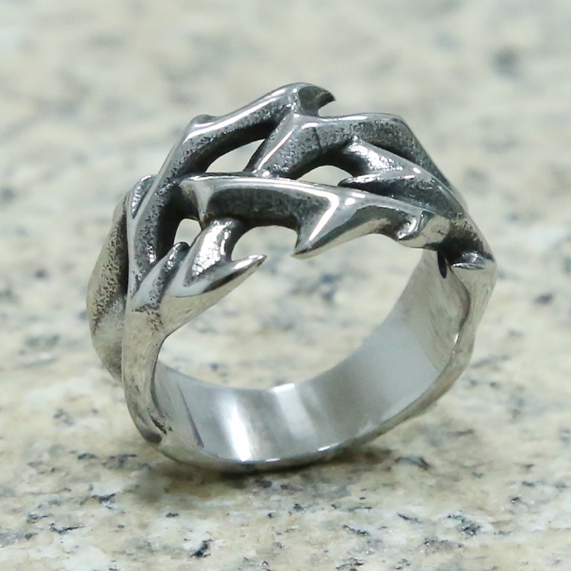 Cincin Lapis Silver Desain Pagar Gaya Hip Hop Casual Untuk Pria Muslim