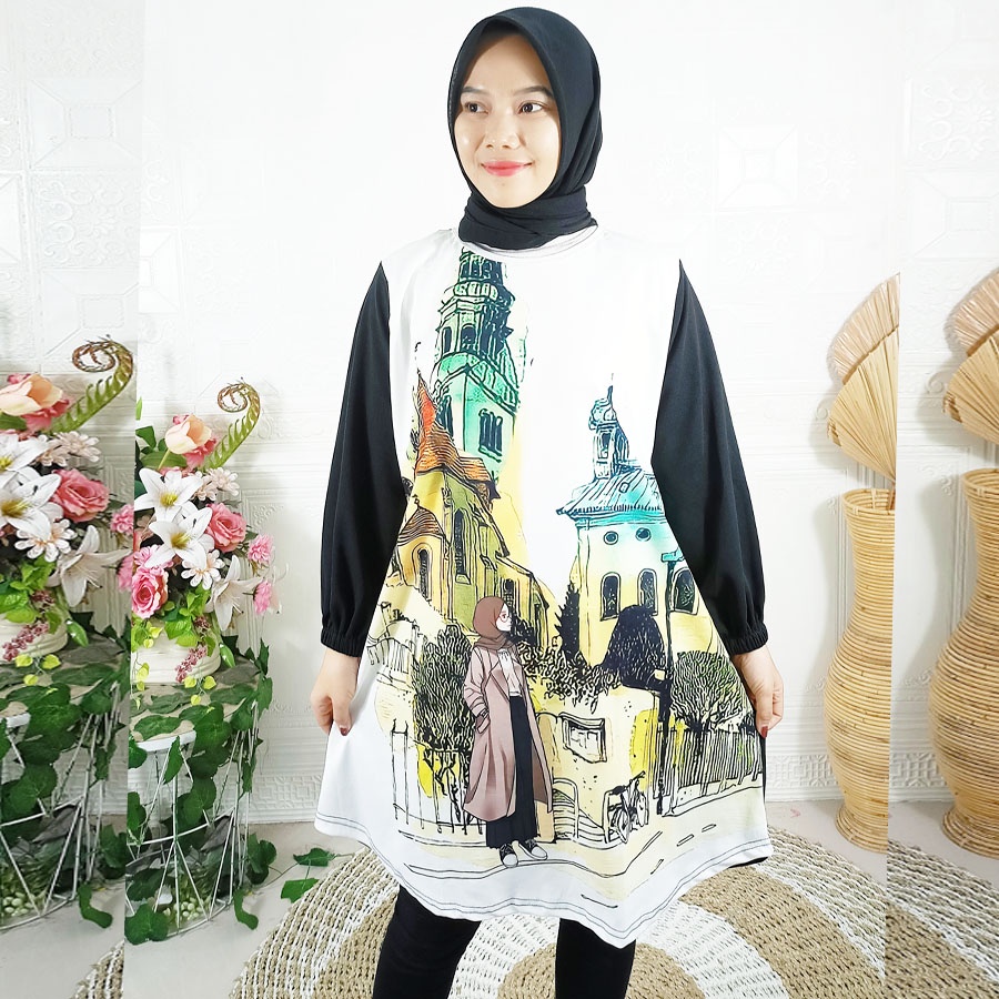 CRINKLE NANIA HIJABY CANTIK TUNIK OVERSIZE JUMBO WANITA MUSLIMAH CARLINA FASHION