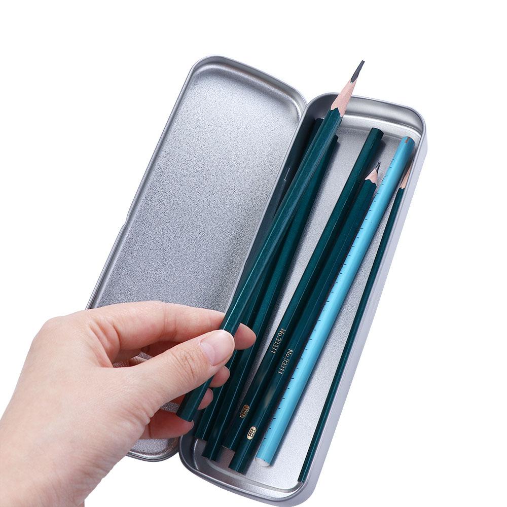 Lanfy Tempat Pensil Untuk Anak Perlengkapan Sekolah Single Layer Silver Student Pen Box Kotak Alat Tulis