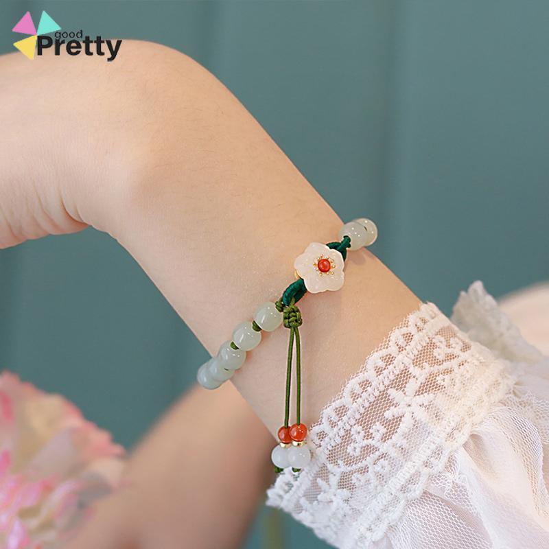 Jade Bead Gelang Kecil Peach Blossom Woven Perempuan Desain Niche Mahasiswa Pacar Hadiah - PD