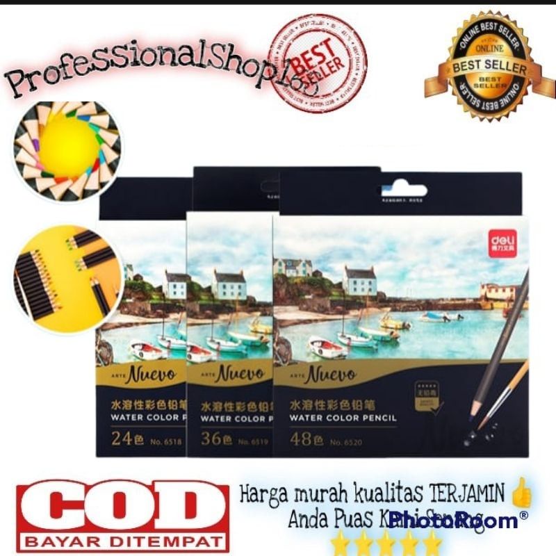 

PS - Set Pensil dengan kuas non toxic pencil warna 24 / 36 / 48 pcs watercolor dapat di cuci dan teknologi hybrid 65X0