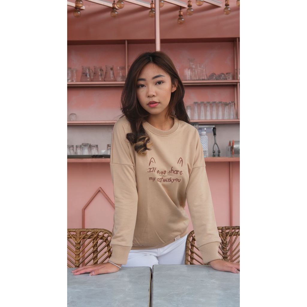 Sweater Missty Wanita Warna Cokelat Motif  Sablon Lucu Lengan Panjang (35745)