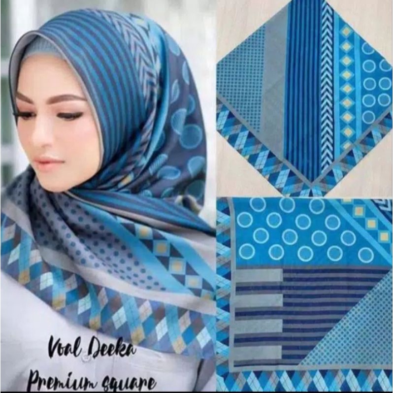 PROMO TERBARU  Hijab Segiempat Motif Biru / hijab segi empat / Kerudung Deenay / hijab voal motif / 