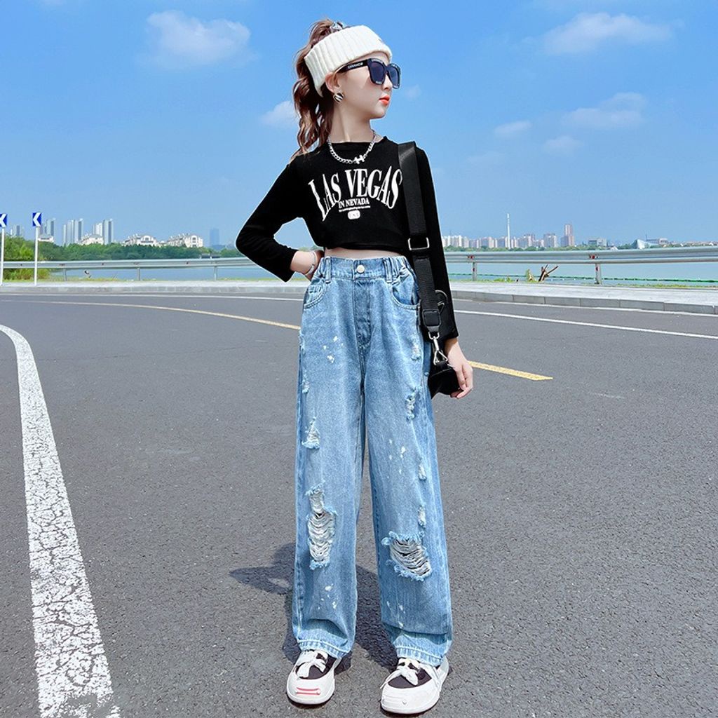 Celana Jeans PAnjang Anak PErempuan Celana JEans Sobek Ripped Casual