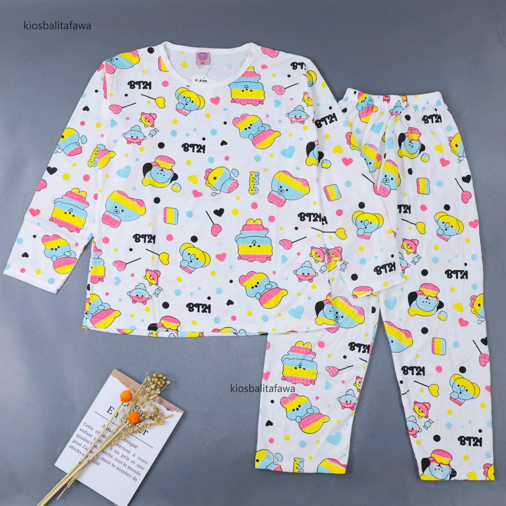 Piyama Karakter 9-10 Tahun / Baju Tidur Piyama Anak Perempuan Bahan Kaos COD Adem Lengan Celana Panjang Import Kaos Babycinnamon