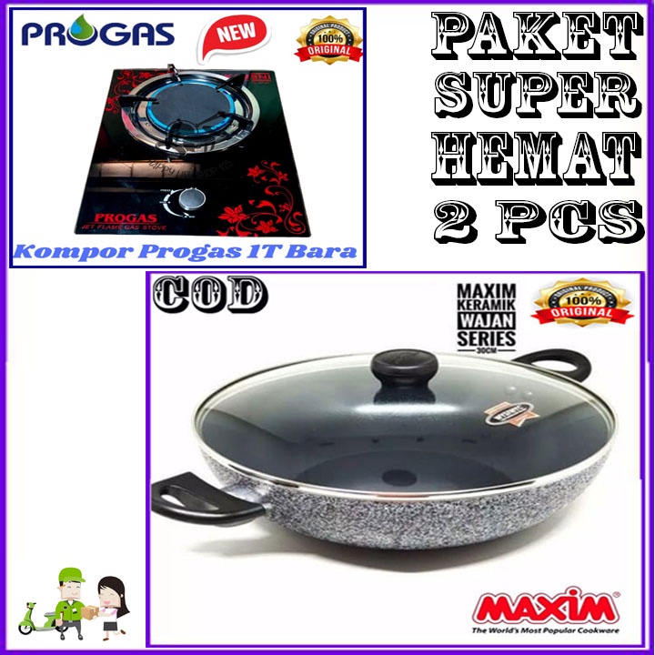 MAXIM CERAMIC WOK 30 CM TUTUP KACA ORI + KOMPOR PG 1 TUNGKU BARA BERGARANSI RESMI