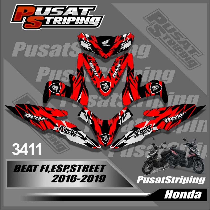 3411 Decal Stiker Motor Beat Fi,Esp,Street 2016-2019 Semifull Variasi Fox Decal Beat Fi Esp Street T