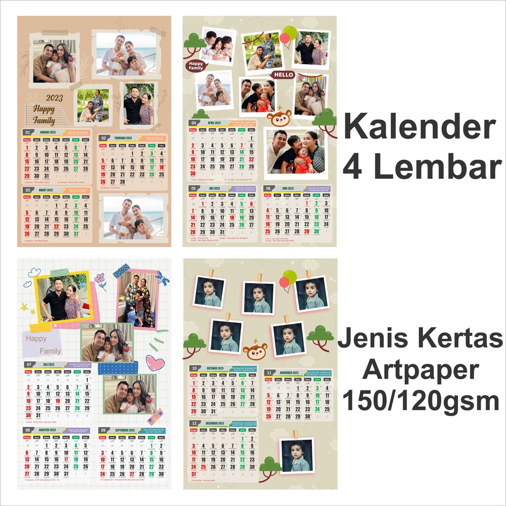 Jual Kalender 3 Bulan 4 lembar custom desain bebas bisa pakai foto