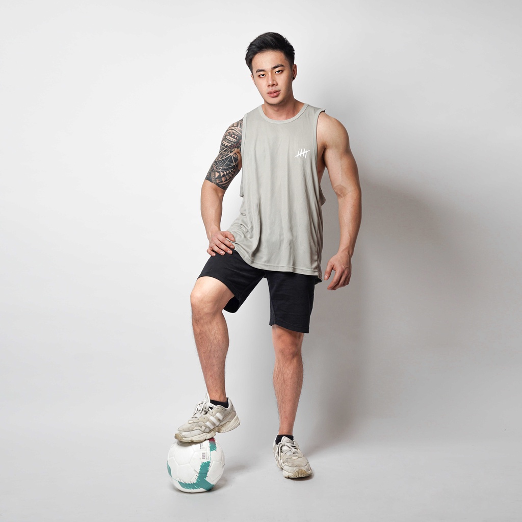 DONSON Sportswear Simple Low Cut T-back Singlet Dalaman Tanktop Olahraga Kasual Extra Fine Polyester Grey Jumbo