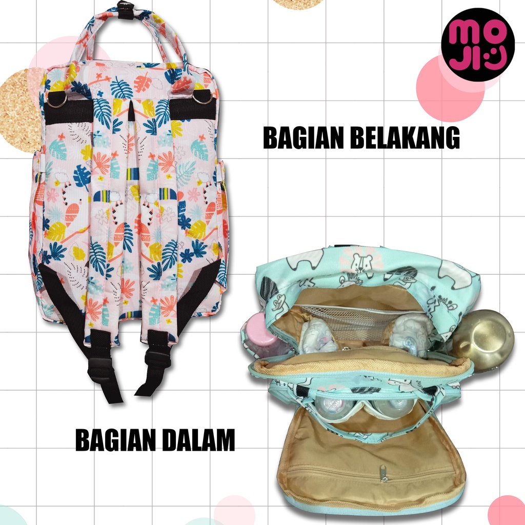 Diaper Bag MONOBE Ukuran 14 Inch - Tas Bayi Ransel Sekat Lengkap - MOJI