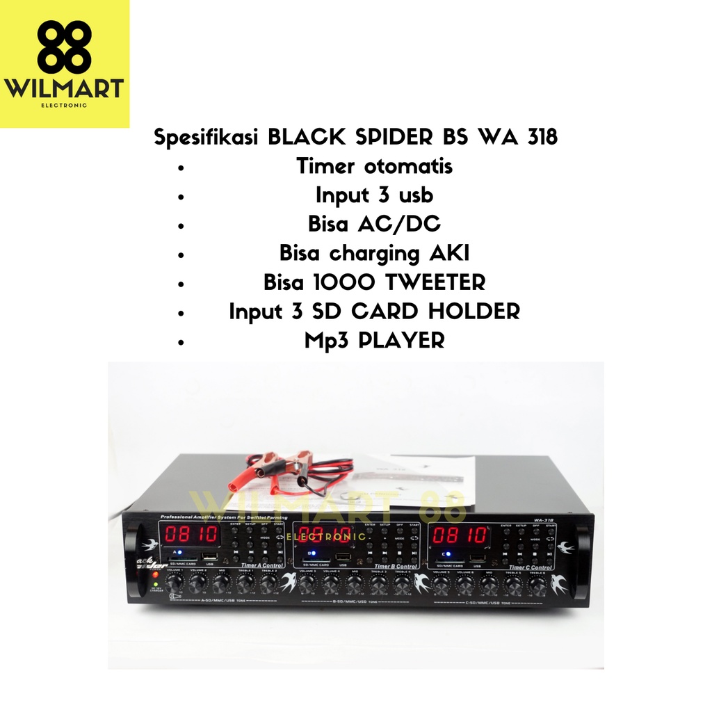 Ampli Walet BlackSpider WA-318 | Amplifier Walet BS WA - 318 | 6 Channel 3 Player | High Quality Original | MP3 | USB / SD |