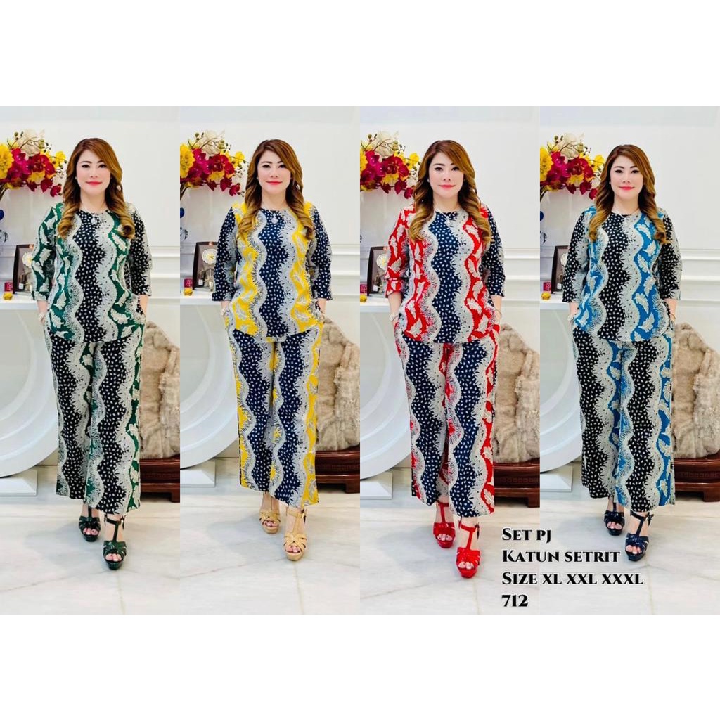 B 712 stelan wanita katun stretch celana panjang terbaru one set baju dan celana kulot cewe batik