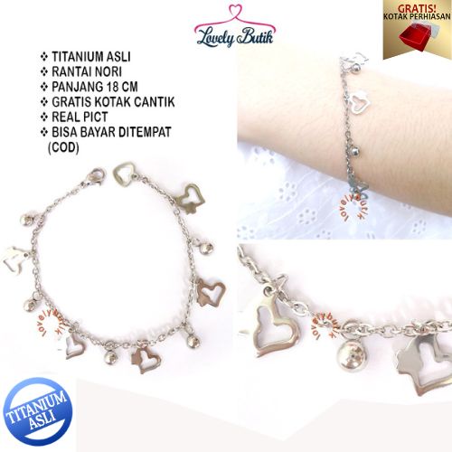 Lovelybutik - Gelang Tangan Titanium Anti Karat Gelang Sofi4 Anti Luntur Model Gandulan Love New