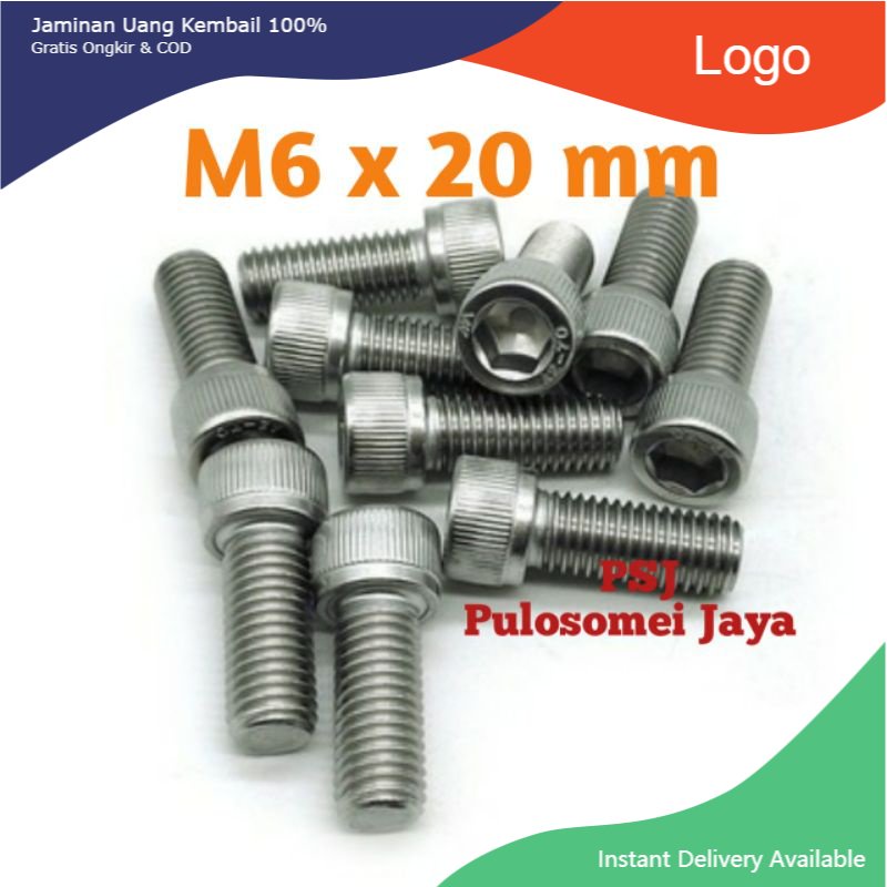 Baut L M6 x 20 MM Stainless 304 / Hex Socket Head Cap Screw