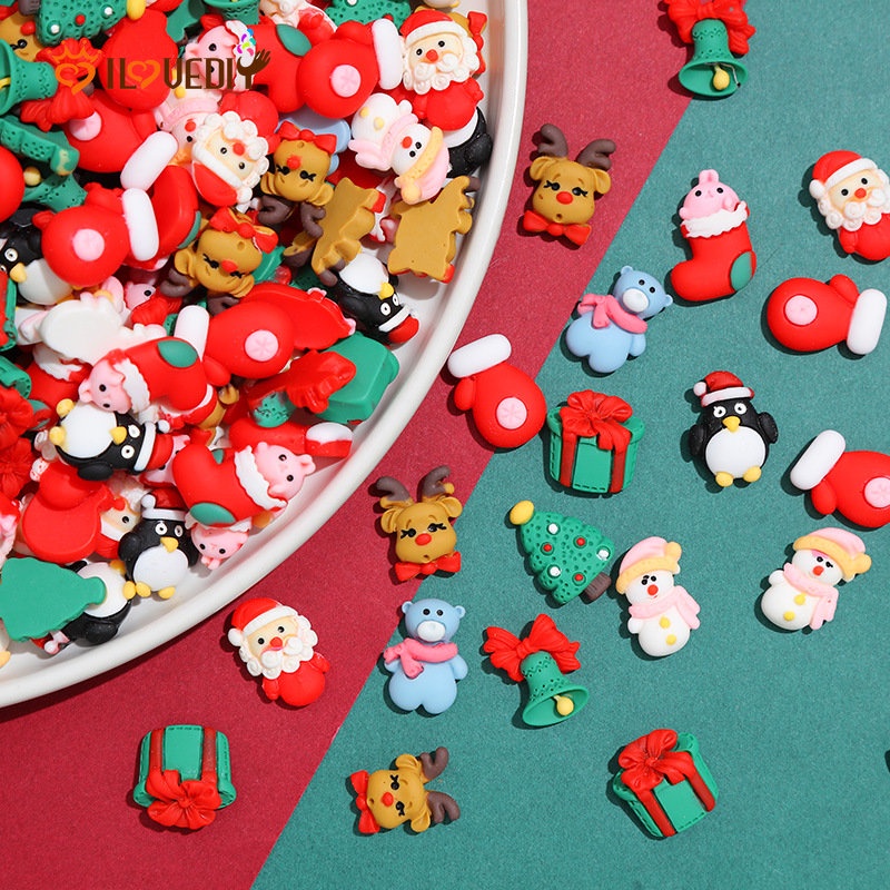 10pcs Liontin Resin Desain Santa Gingerbread Man / Pohon Natal / Snowman Handmade DIY Untuk Membuat Perhiasan